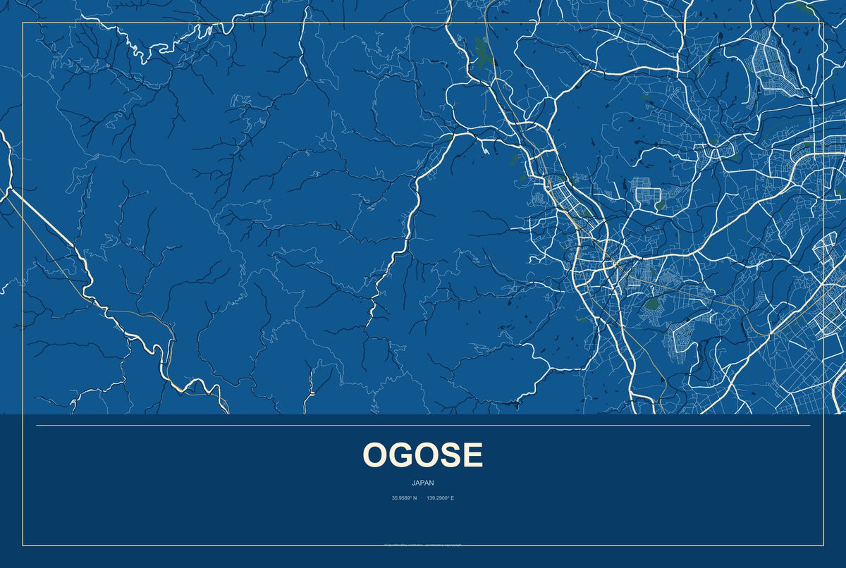 Ogose, Japan City Map Aluminum Sign in Harbor Cobalt style