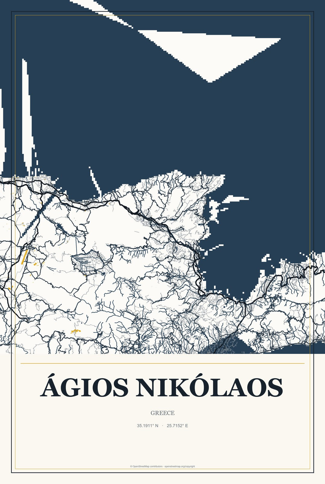 Ágios Nikólaos, Greece City Map Aluminum Sign in Citrine Modern style