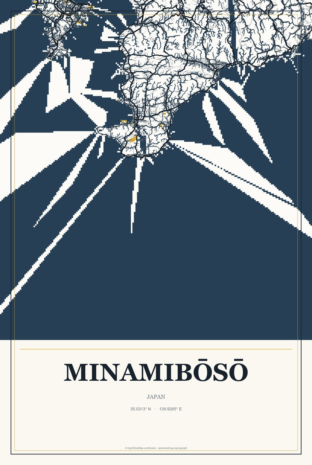 Minamibōsō, Japan City Map Aluminum Sign in Citrine Modern style