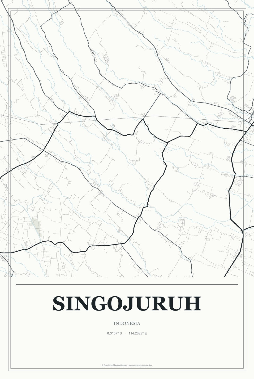 Singojuruh, Indonesia City Map Aluminum Sign in Gallery Air style
