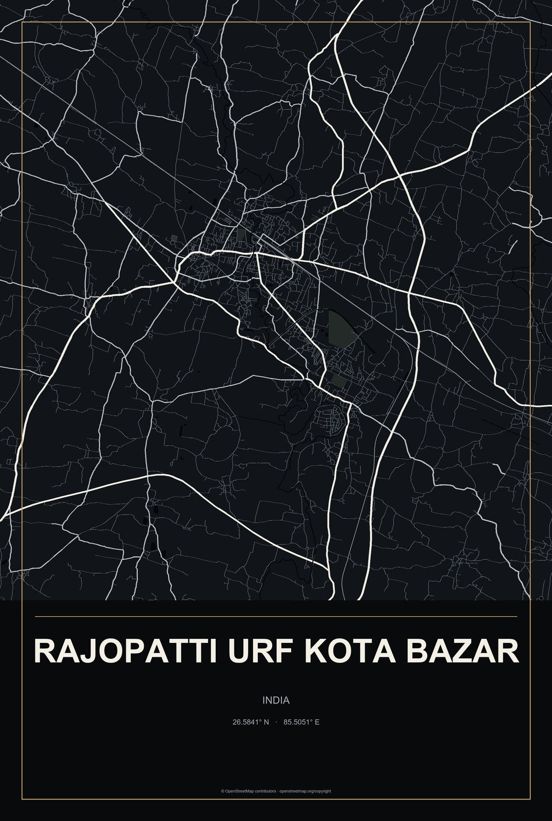 Rajopatti urf Kota Bazar, India City Map Aluminum Sign in Metropolitan Noir style
