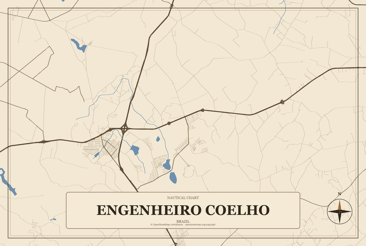 Engenheiro Coelho, Brazil City Map Aluminum Sign in Heritage Nautical style