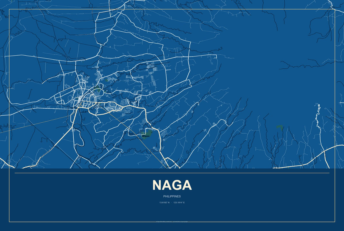 Naga, Bicol Region, Philippines City Map Aluminum Sign in Harbor Cobalt style