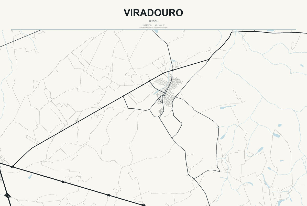 Viradouro, Brazil City Map Aluminum Sign in Headline Atlas style