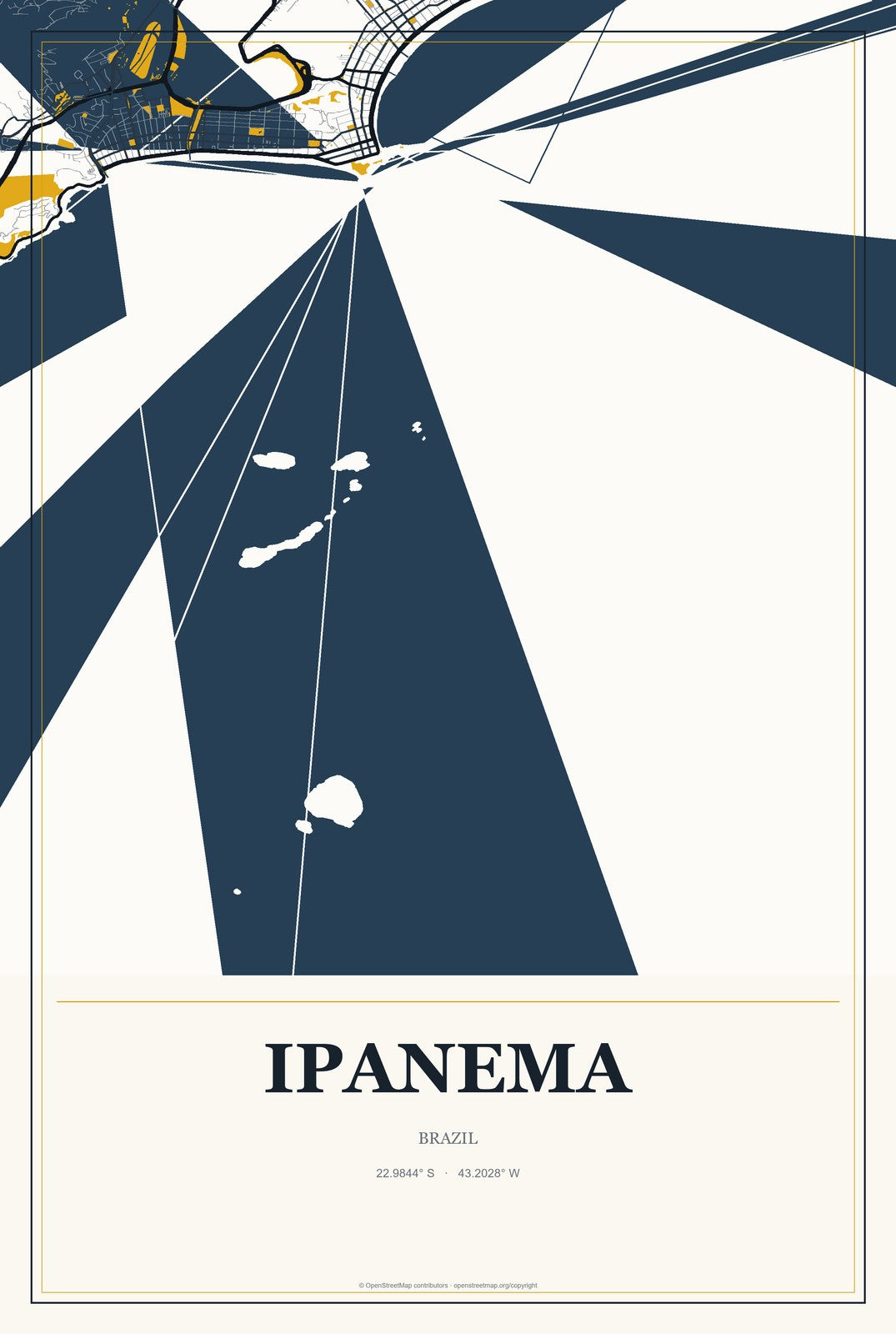Ipanema, Minas Gerais, Brazil City Map Aluminum Sign in Citrine Modern style