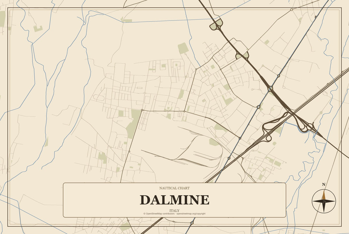 Dalmine, Italy City Map Aluminum Sign in Heritage Nautical style