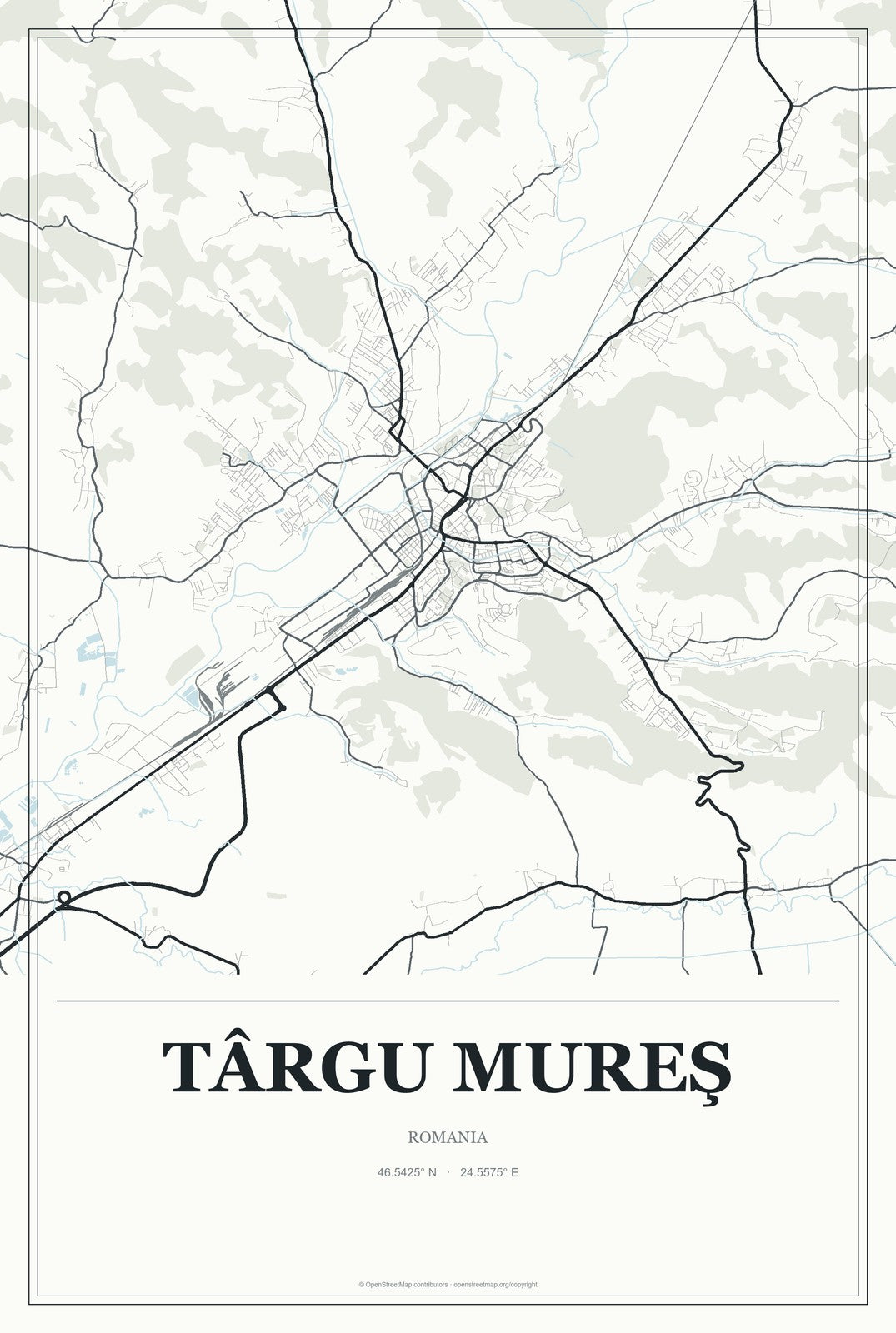 Târgu Mureş, Romania City Map Aluminum Sign in Gallery Air style