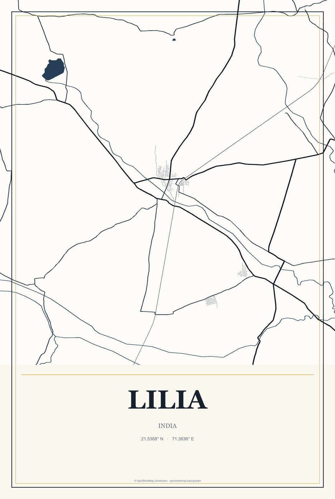 Lilia, India City Map Aluminum Sign in Citrine Modern style