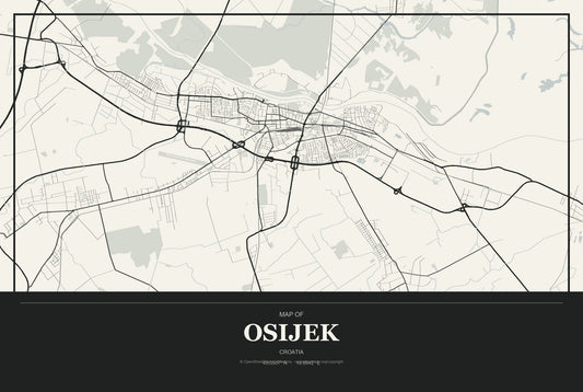 Osijek, Croatia City Map Aluminum Sign in Museum Plaque style