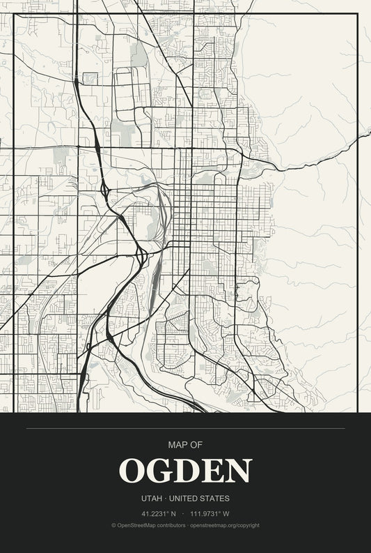 Ogden, Utah City Map Aluminum Sign in Museum Plaque style