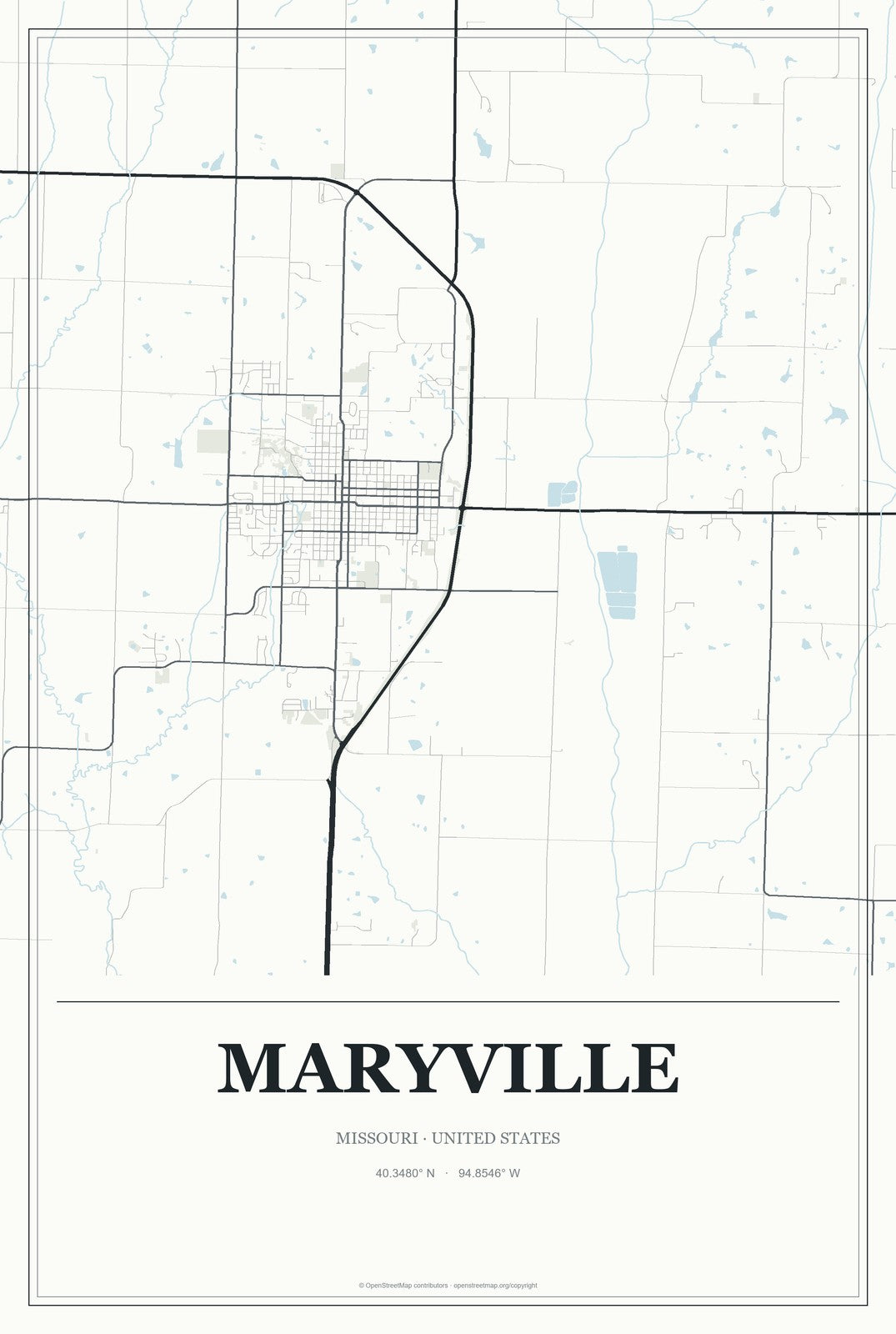 Maryville, Missouri City Map Aluminum Sign in Gallery Air style