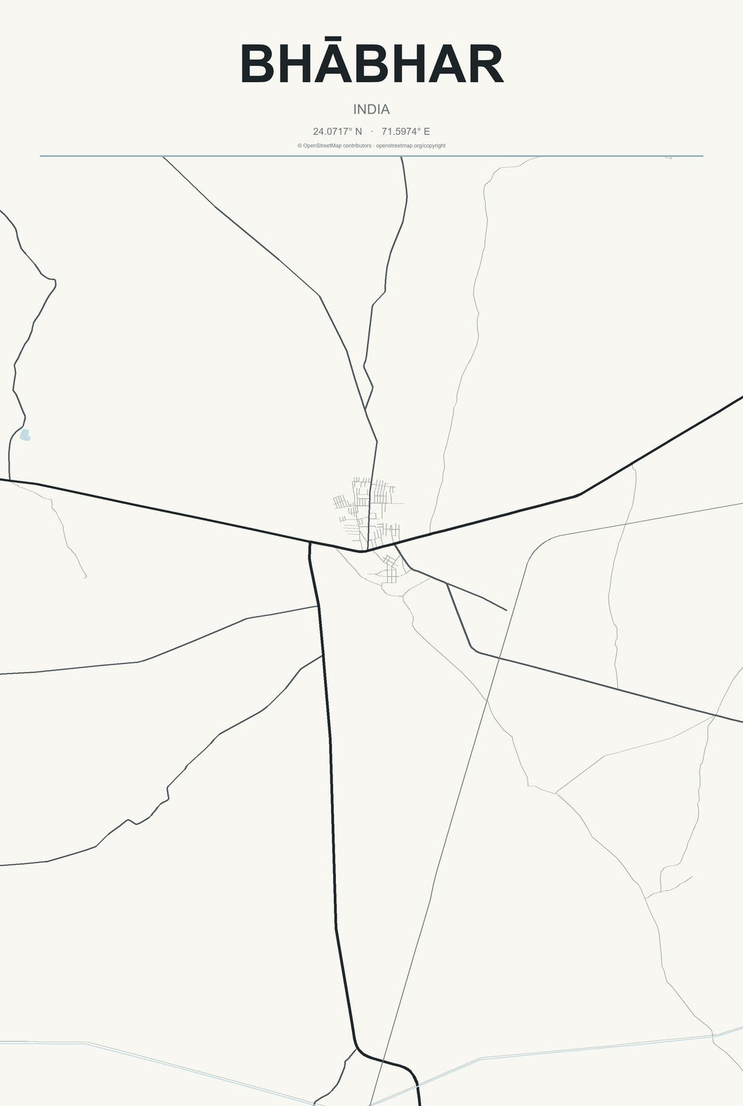 Bhābhar, India City Map Aluminum Sign in Headline Atlas style