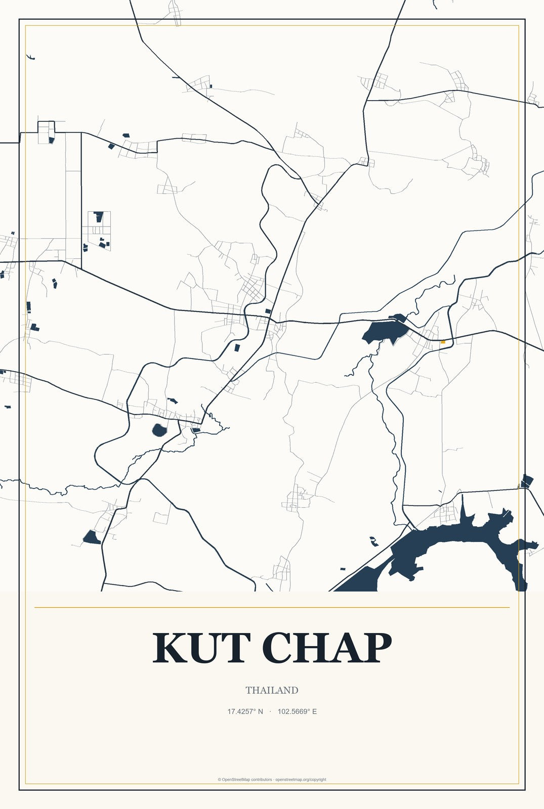 Kut Chap, Thailand City Map Aluminum Sign in Citrine Modern style
