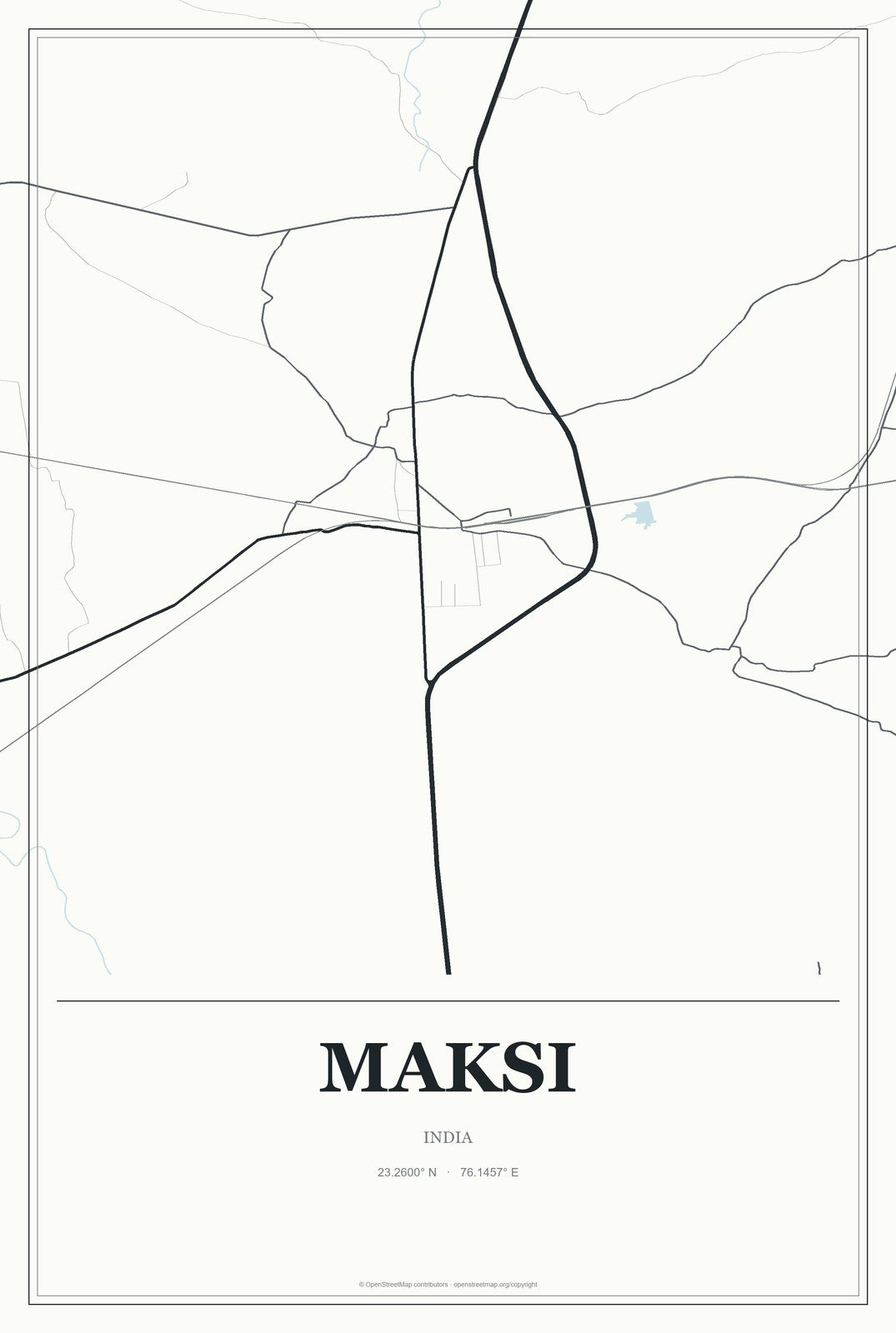 Maksi, India City Map Aluminum Sign in Gallery Air style
