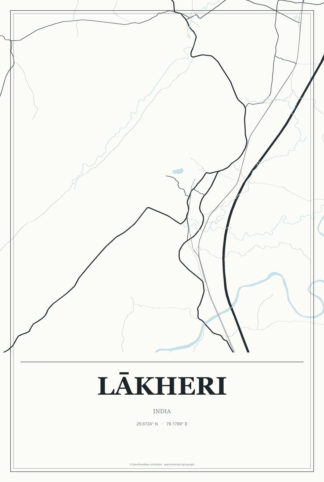 Lākheri, India City Map Aluminum Sign in Gallery Air style