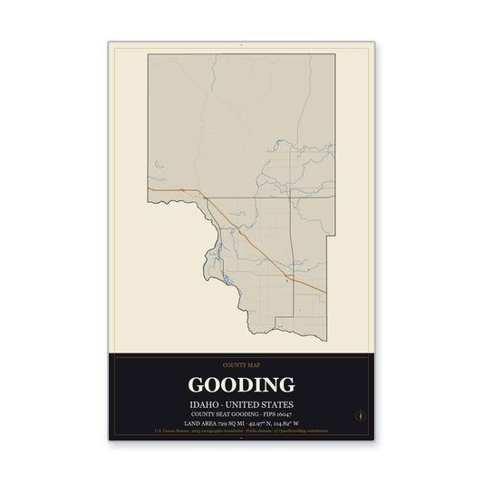 Gooding County, Idaho Map Aluminum Sign in Museum Plaque style