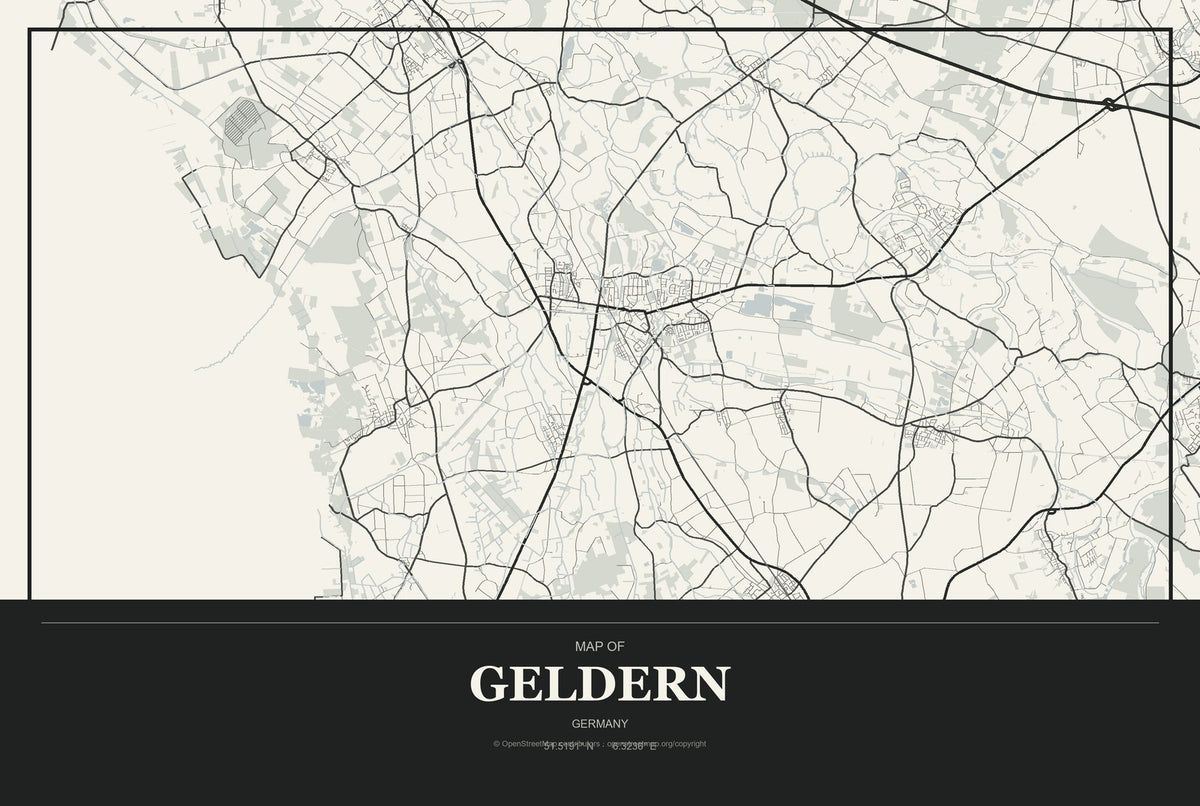 Geldern, Germany City Map Aluminum Sign in Museum Plaque style