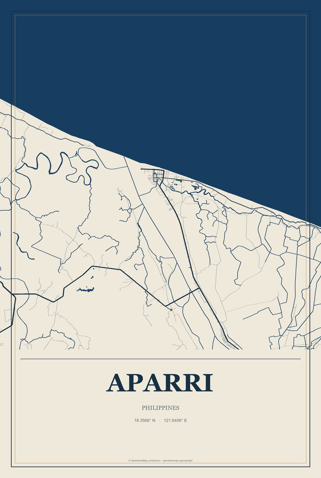 Aparri, Philippines City Map Aluminum Sign in Coastal Cutout style