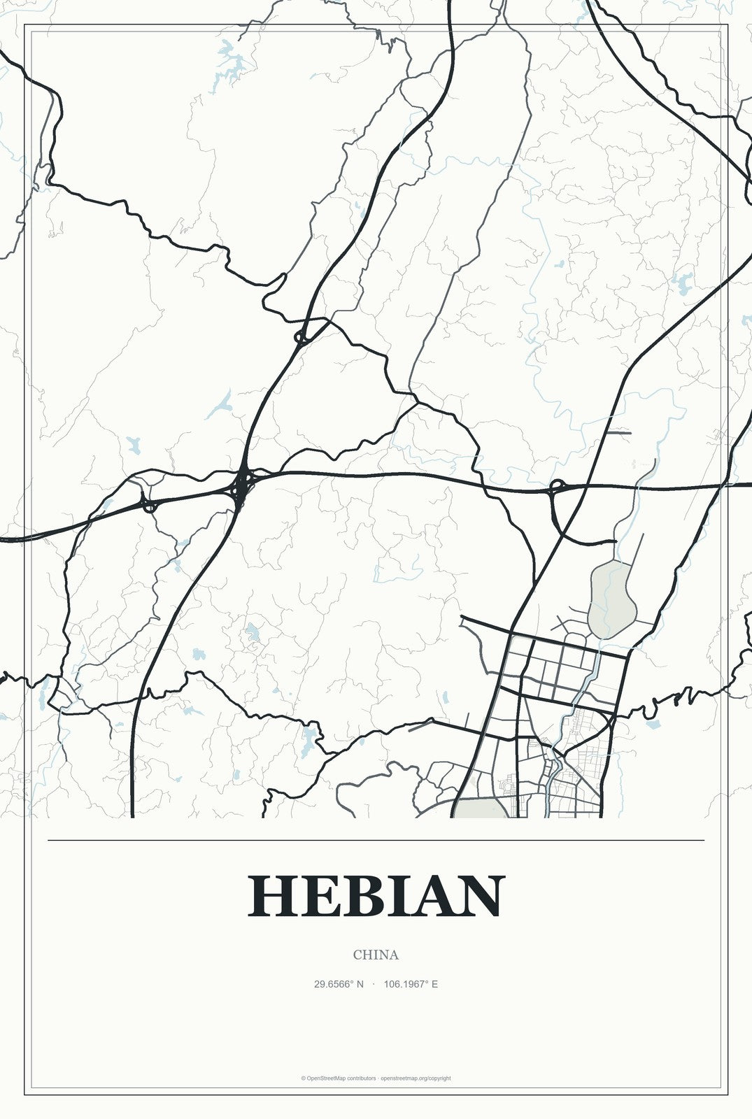 Hebian, China City Map Aluminum Sign in Gallery Air style