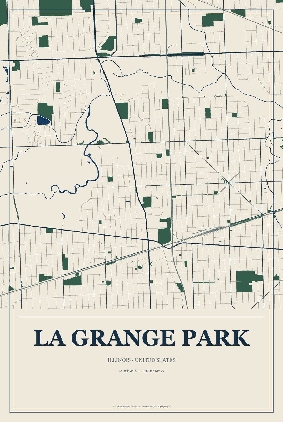 La Grange Park, Illinois City Map Aluminum Sign in Coastal Cutout style
