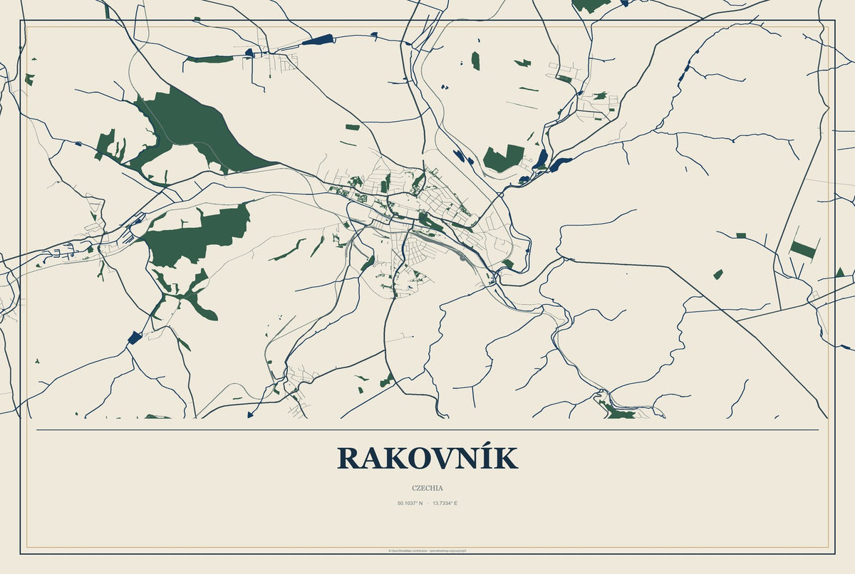 Rakovník, Czechia City Map Aluminum Sign in Coastal Cutout style