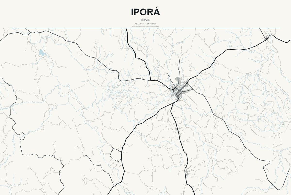 Iporá, Brazil City Map Aluminum Sign in Headline Atlas style