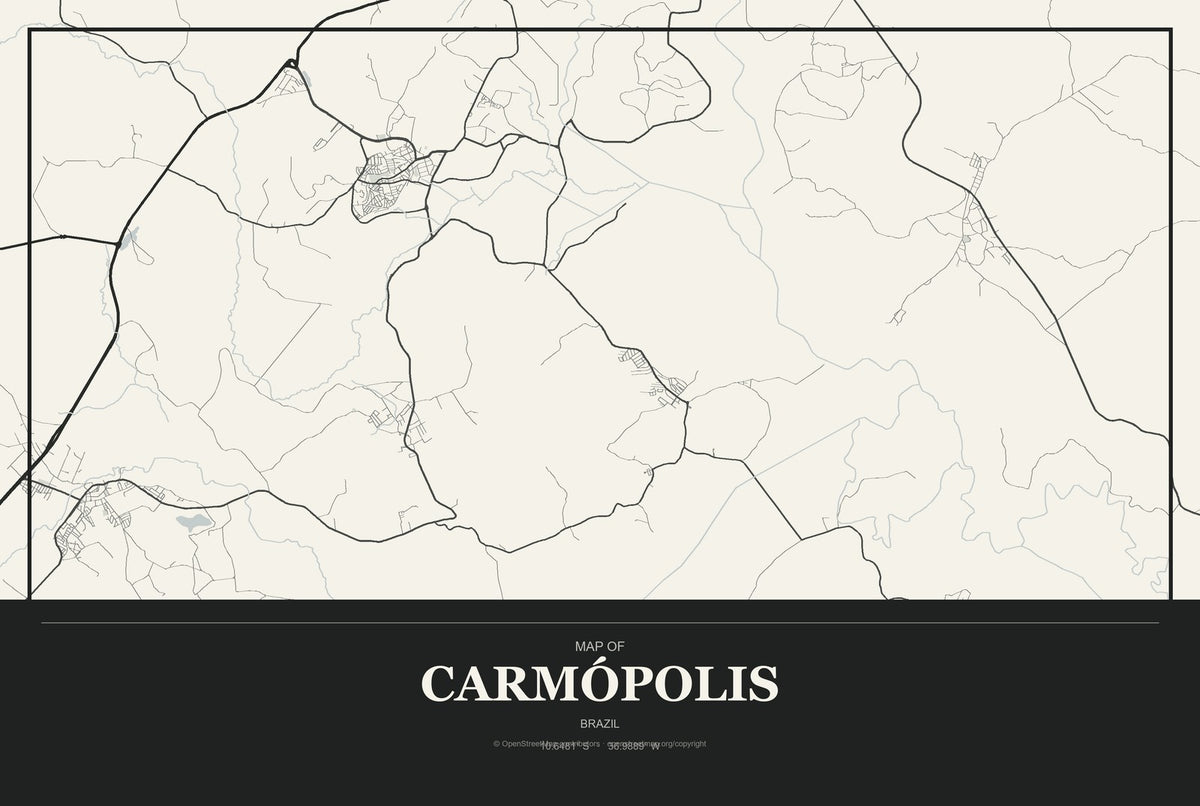 Carmópolis, Brazil City Map Aluminum Sign in Museum Plaque style