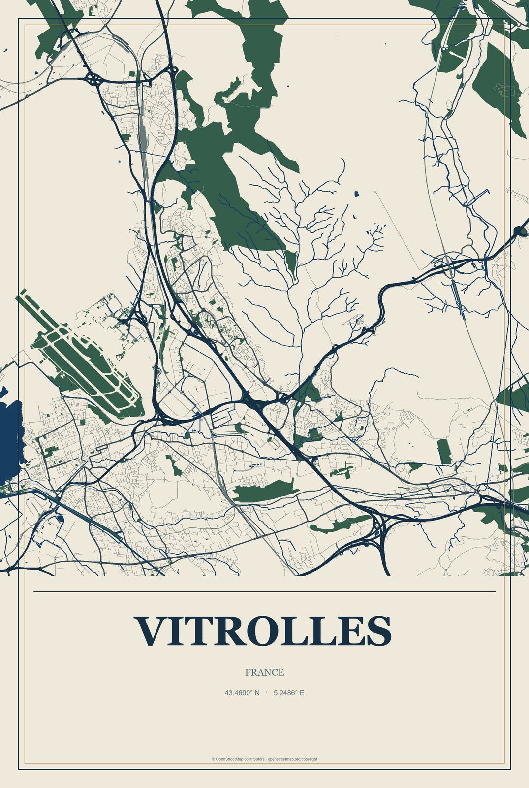Vitrolles, France City Map Aluminum Sign in Coastal Cutout style