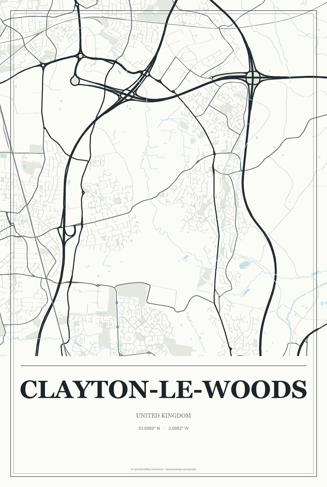 Clayton-le-Woods, United Kingdom City Map Aluminum Sign in Gallery Air style
