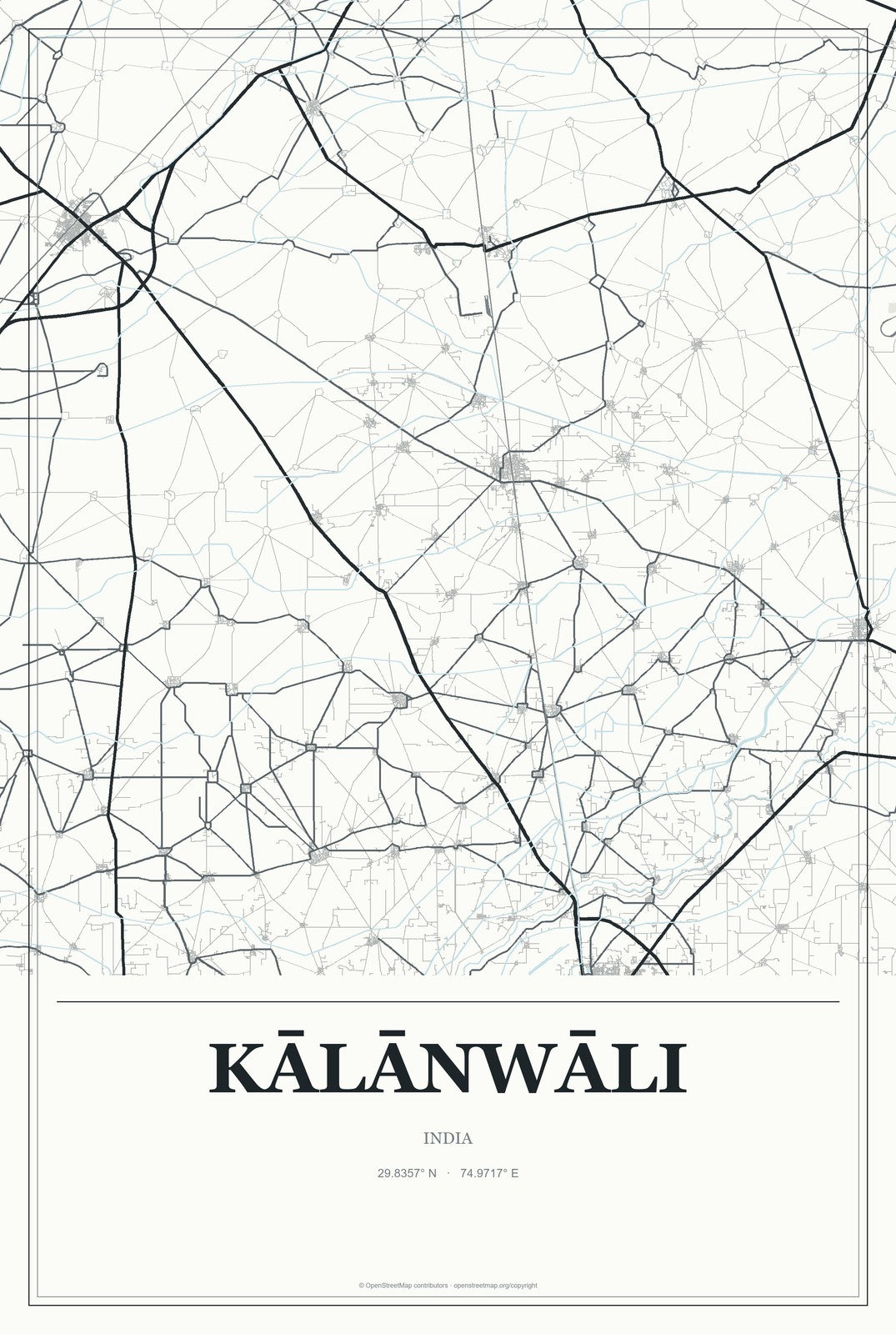 Kālānwāli, India City Map Aluminum Sign in Gallery Air style
