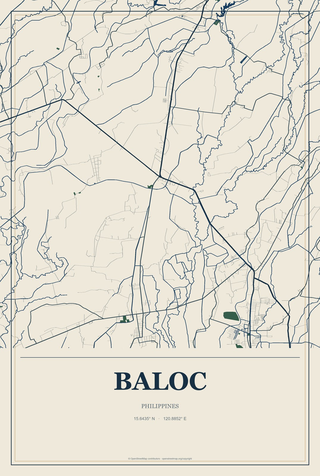 Baloc, Philippines City Map Aluminum Sign in Coastal Cutout style