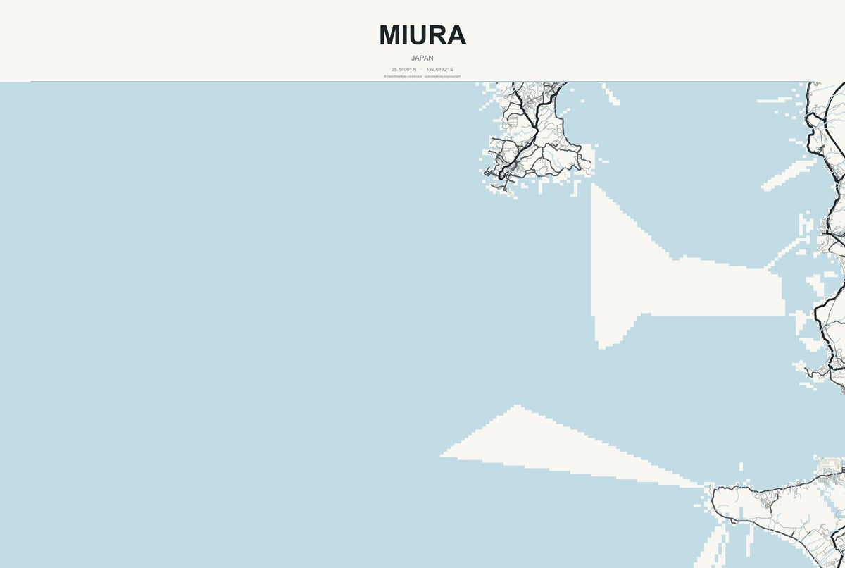 Miura, Japan City Map Aluminum Sign in Headline Atlas style