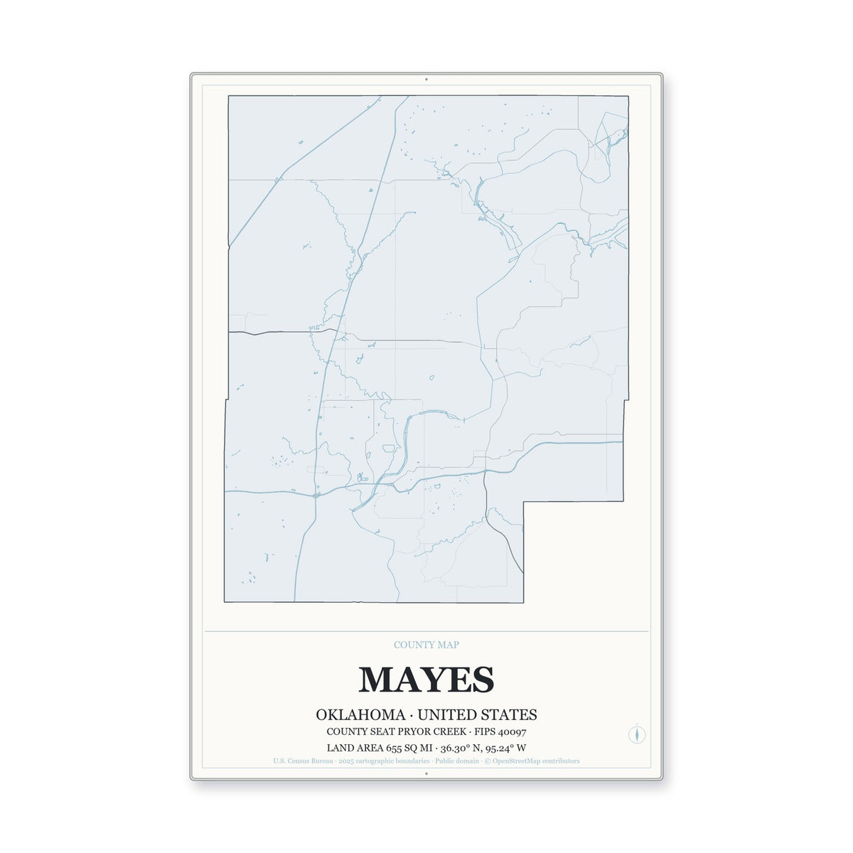 Mayes County, Oklahoma Map Aluminum Sign in Gallery Air style