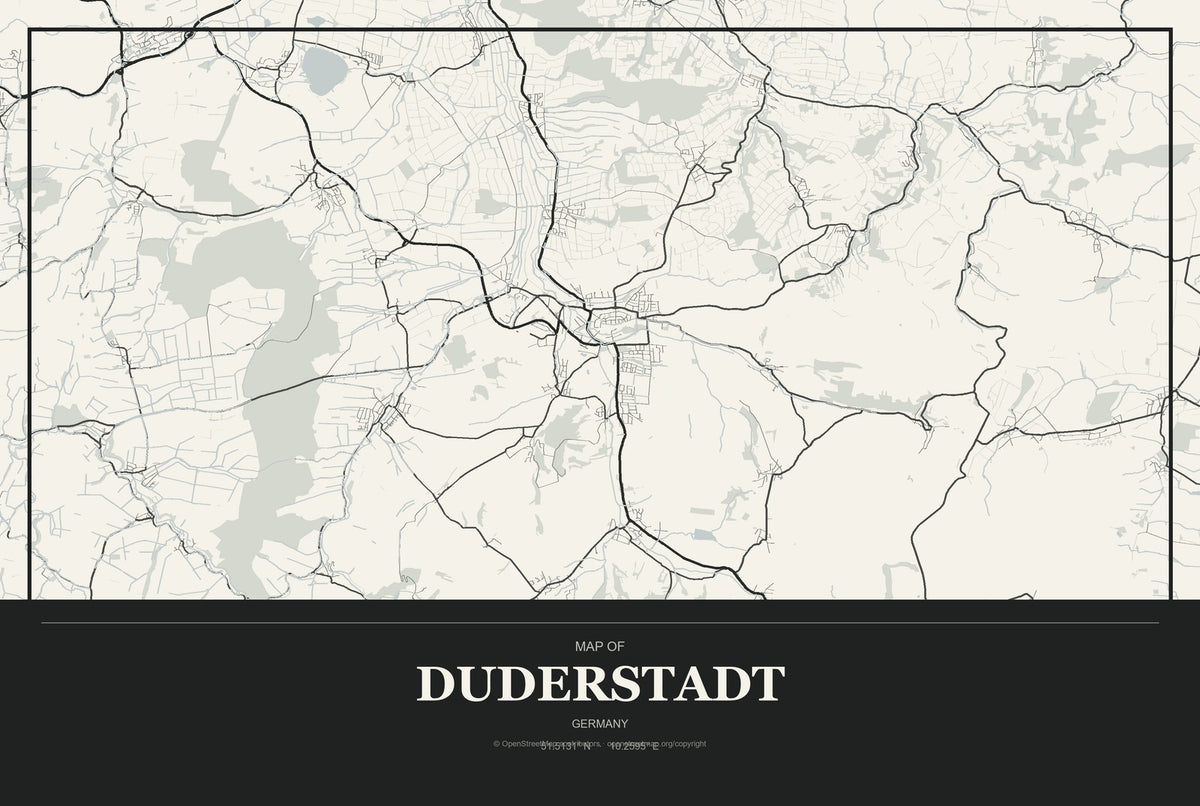 Duderstadt, Germany City Map Aluminum Sign in Museum Plaque style