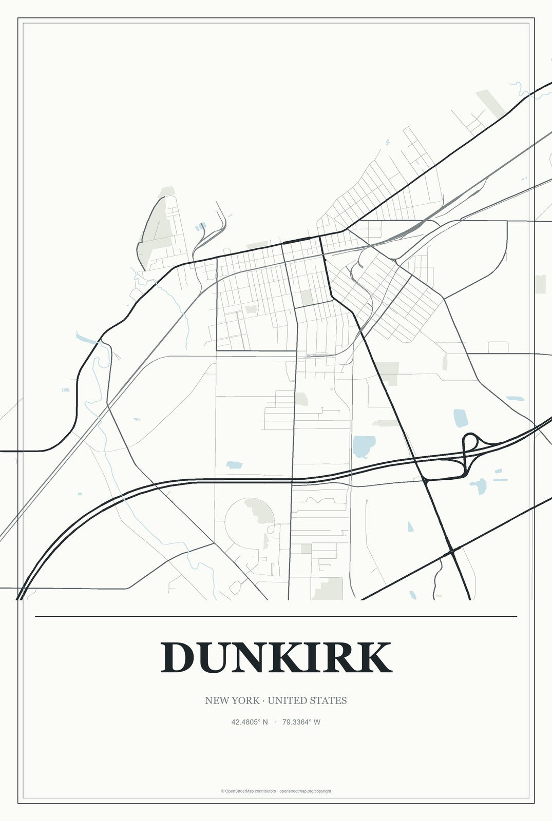Dunkirk, New York City Map Aluminum Sign in Gallery Air style