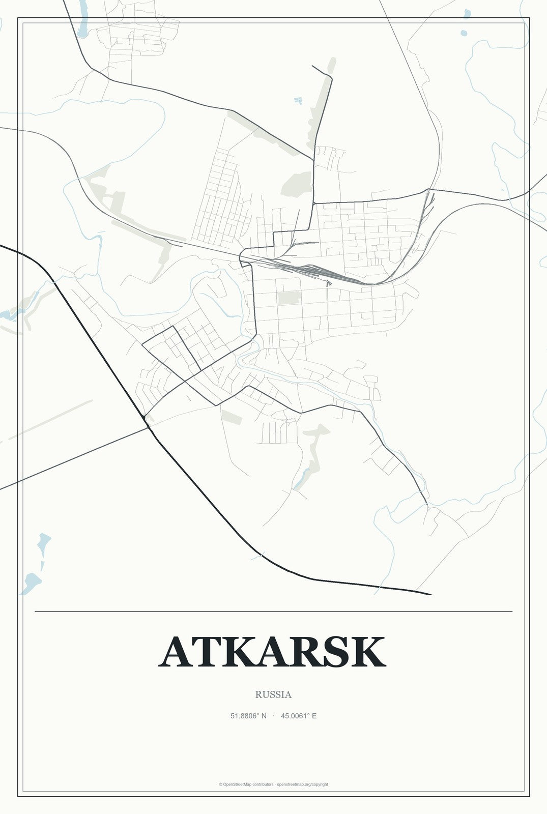 Atkarsk, Russia City Map Aluminum Sign in Gallery Air style