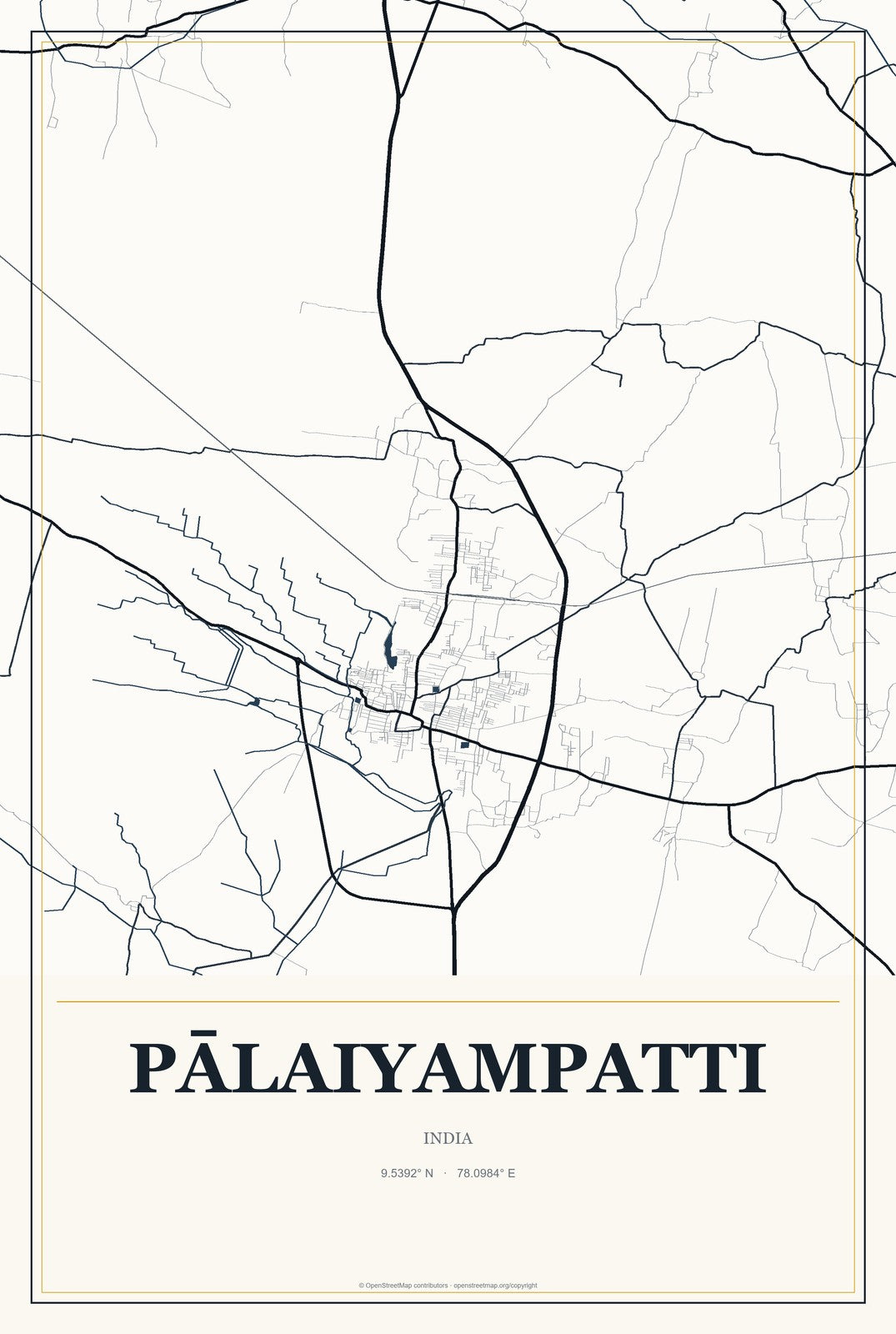 Pālaiyampatti, India City Map Aluminum Sign in Citrine Modern style