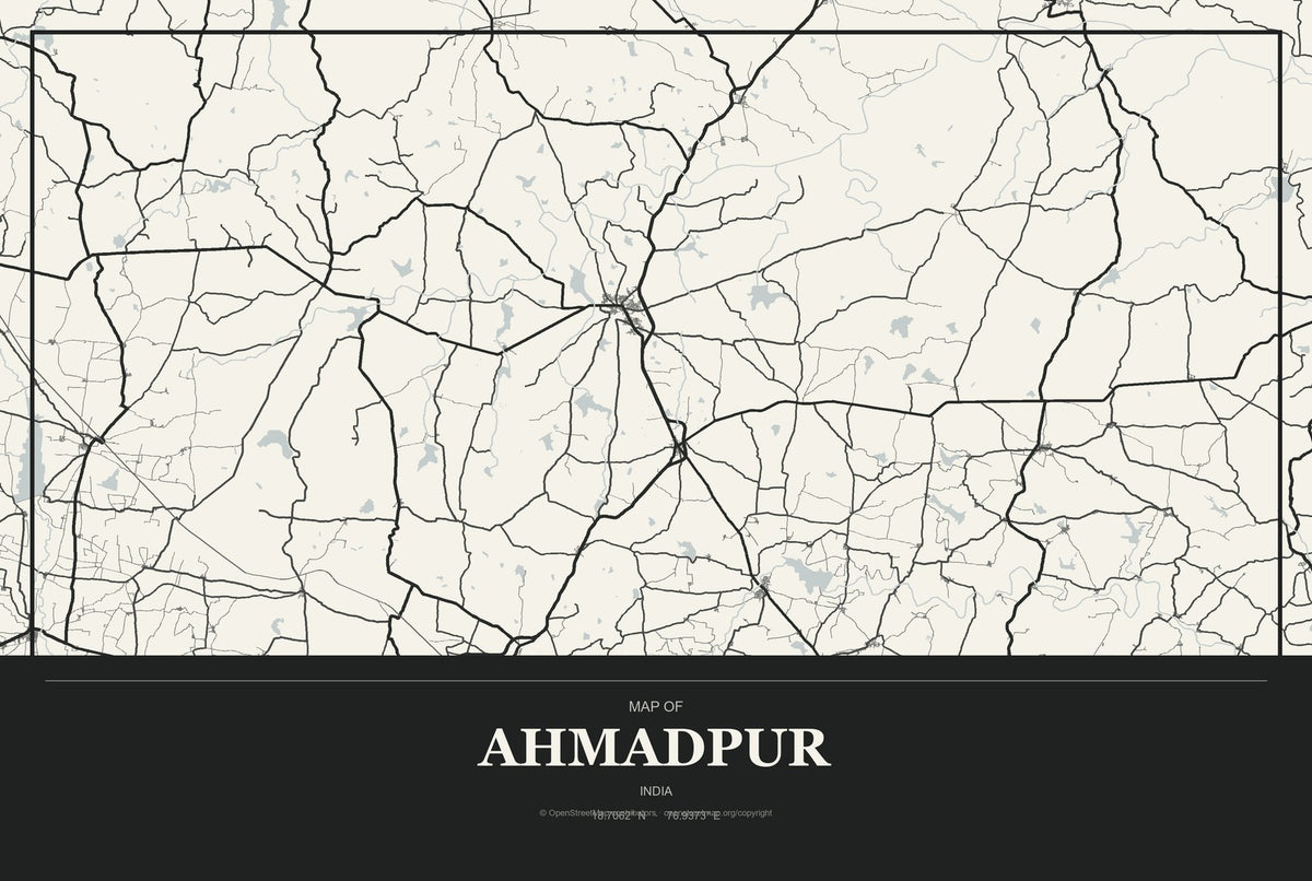 Ahmadpur, India City Map Aluminum Sign in Museum Plaque style