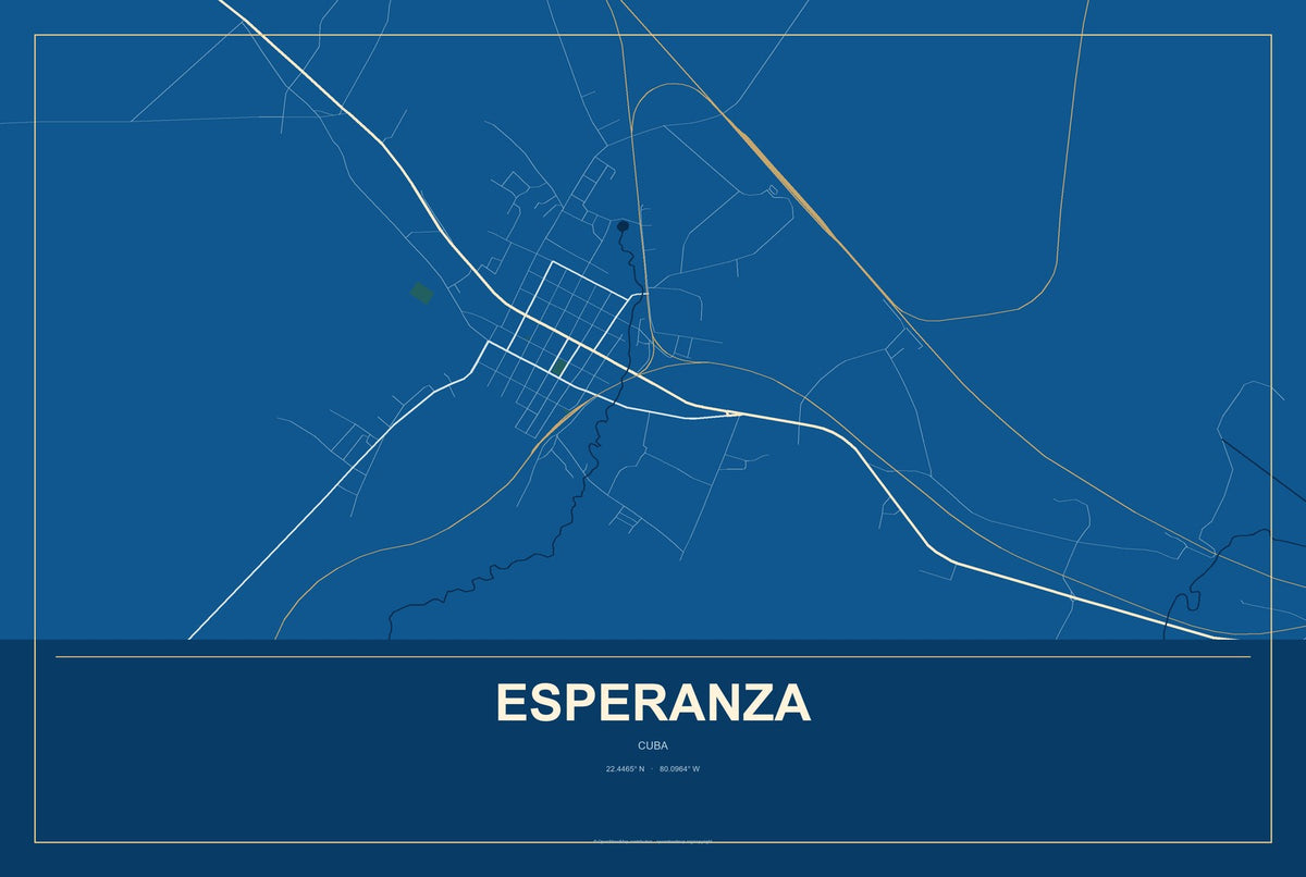 Esperanza, Cuba City Map Aluminum Sign in Harbor Cobalt style