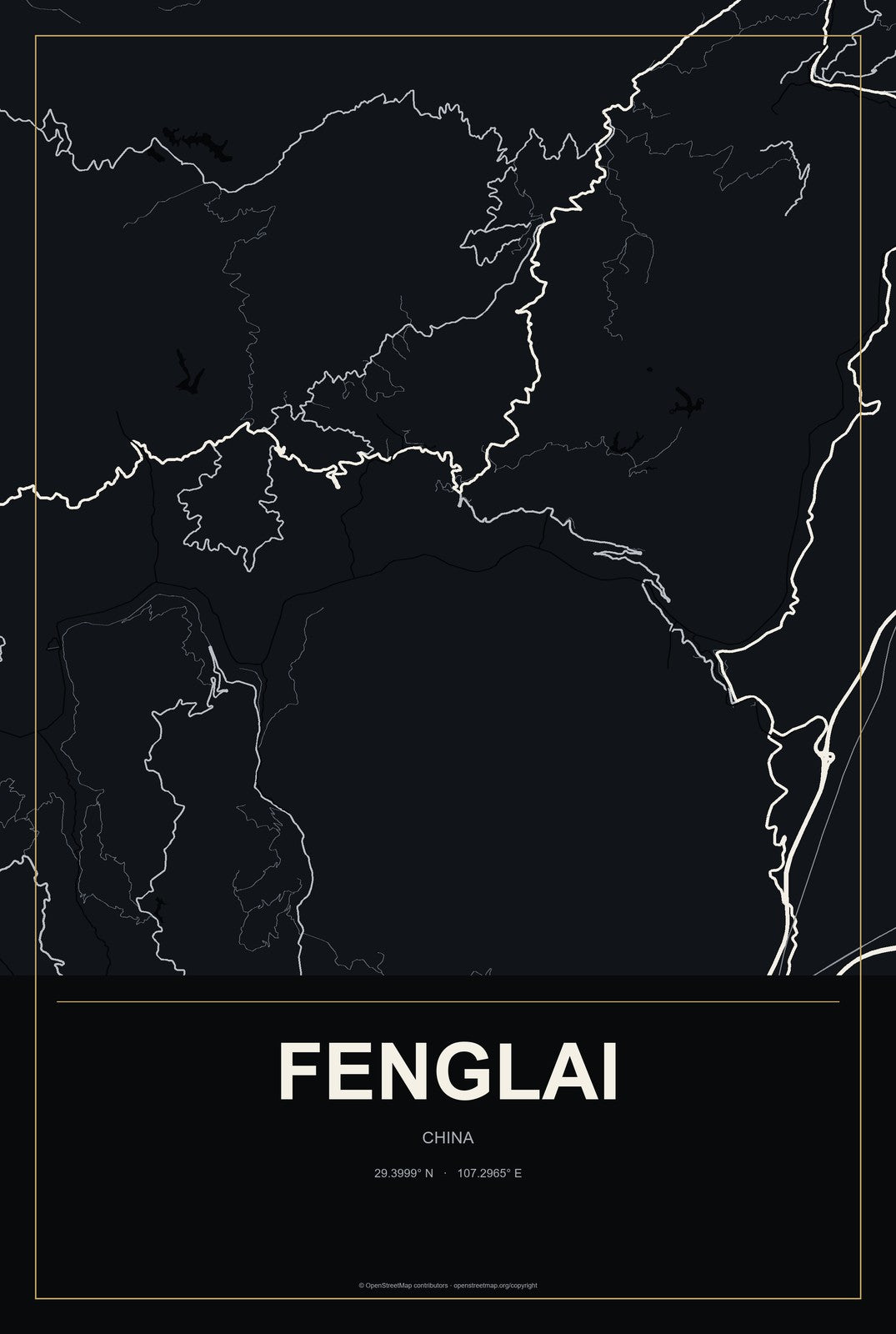 Fenglai, China City Map Aluminum Sign in Metropolitan Noir style