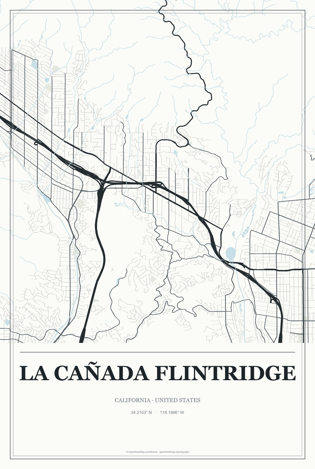 La Cañada Flintridge, California City Map Aluminum Sign in Gallery Air style