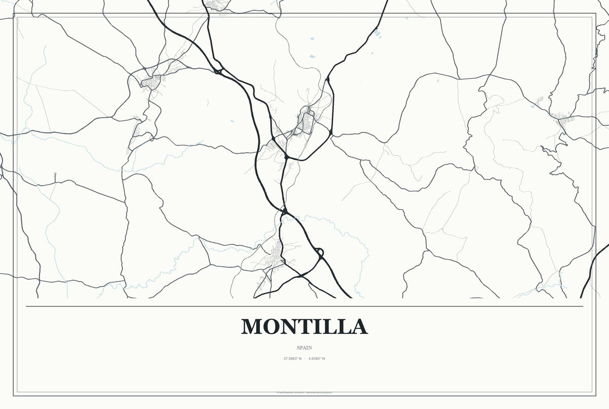Montilla, Spain City Map Aluminum Sign in Gallery Air style