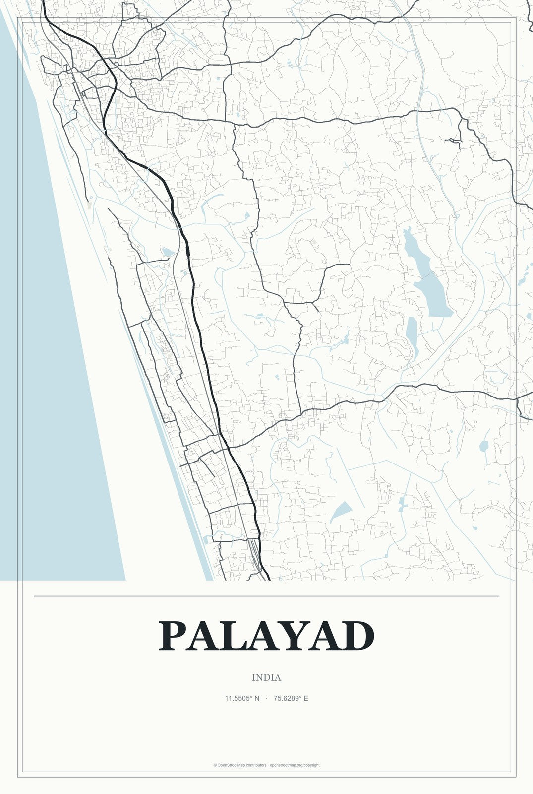 Palayad, India City Map Aluminum Sign in Gallery Air style