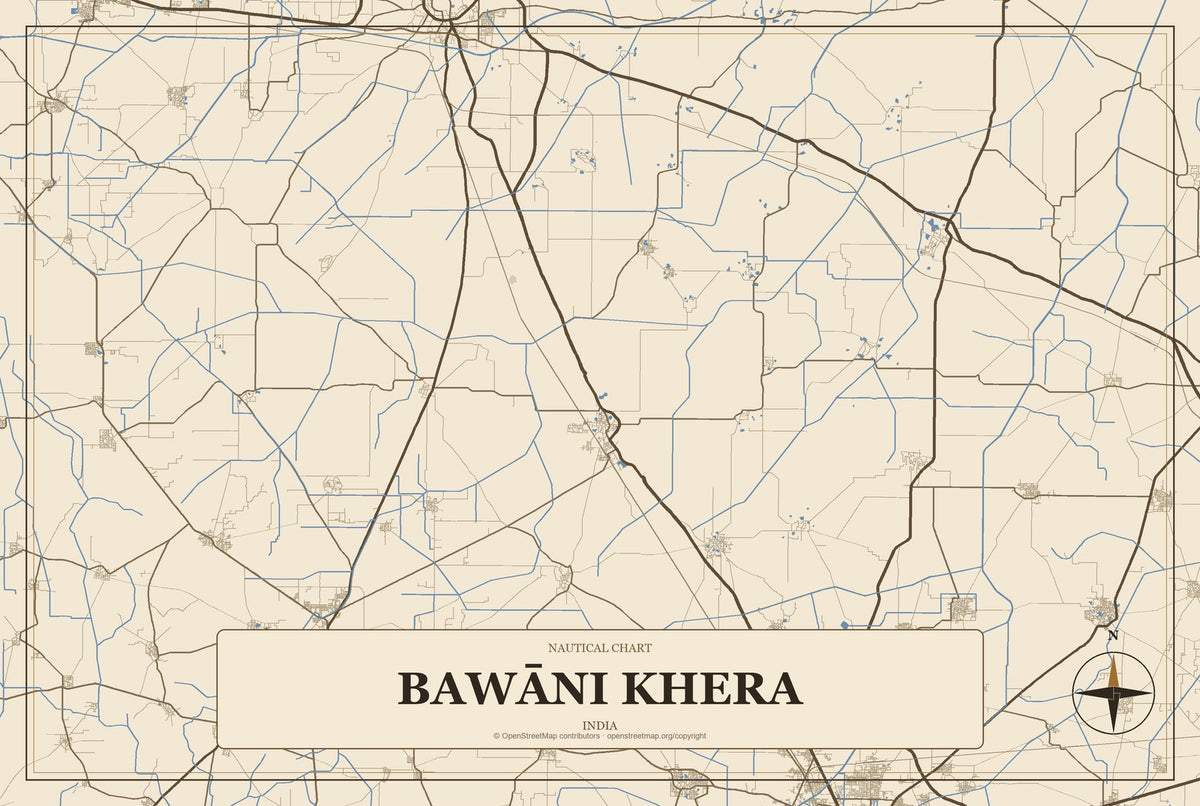 Bawāni Khera, India City Map Aluminum Sign in Heritage Nautical style