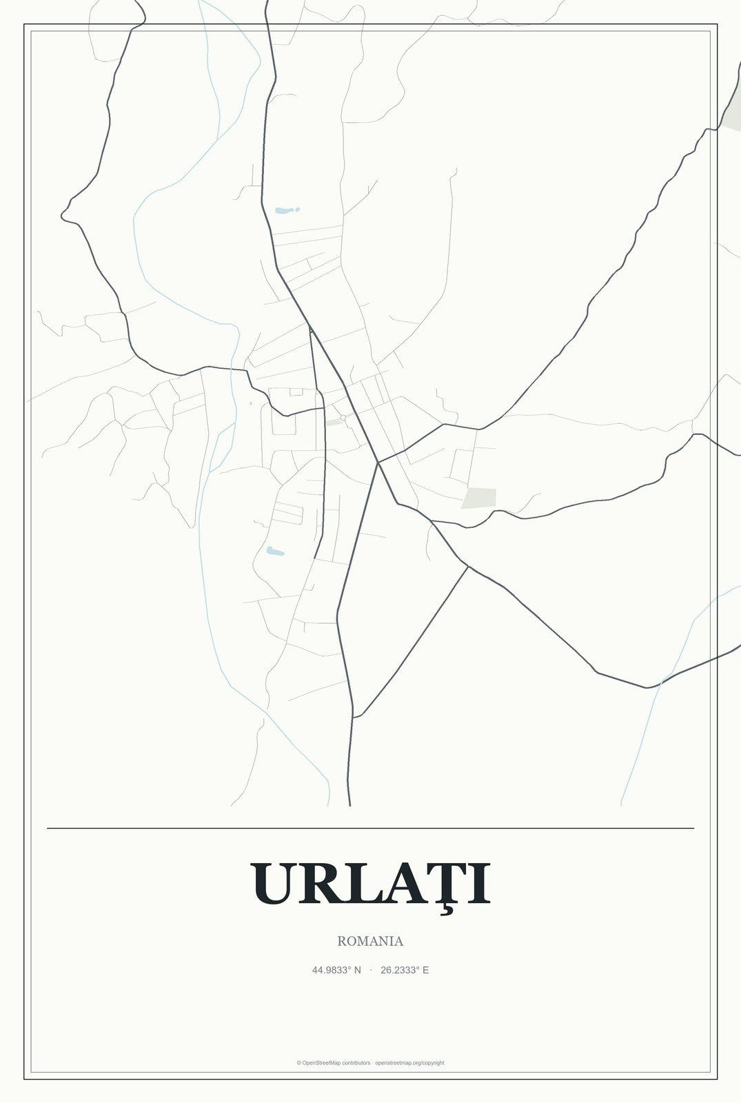 Urlaţi, Romania City Map Aluminum Sign in Gallery Air style