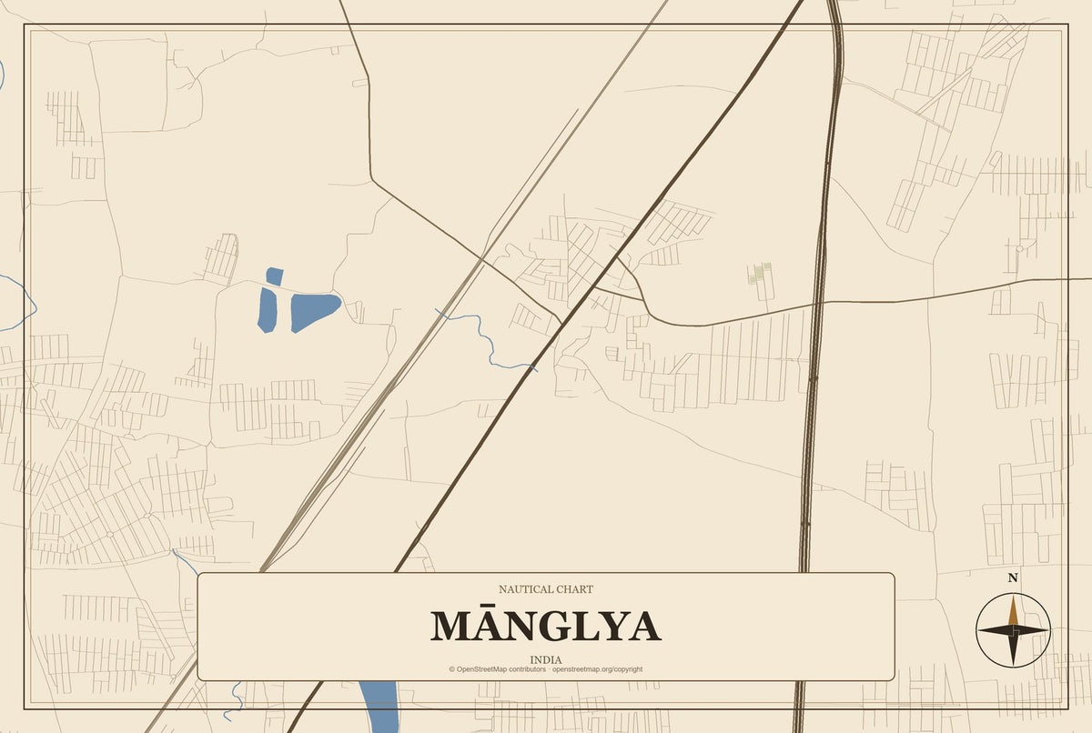 Mānglya, India City Map Aluminum Sign in Heritage Nautical style