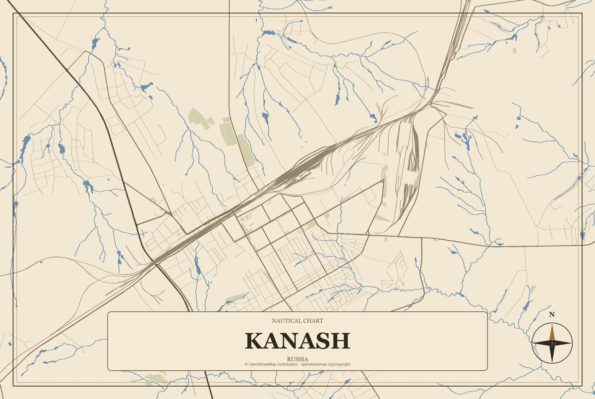 Kanash, Russia City Map Aluminum Sign in Heritage Nautical style