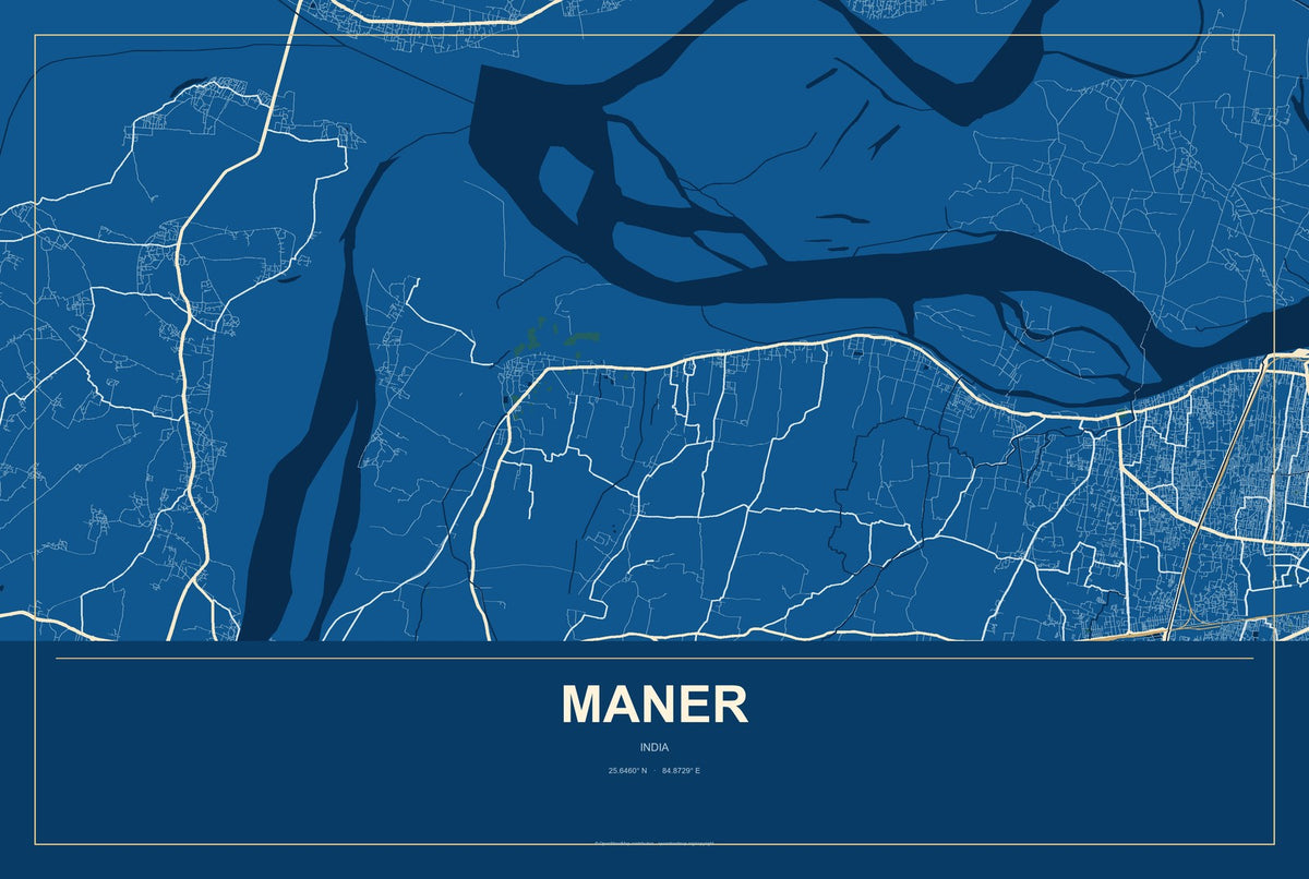 Maner, India City Map Aluminum Sign in Harbor Cobalt style