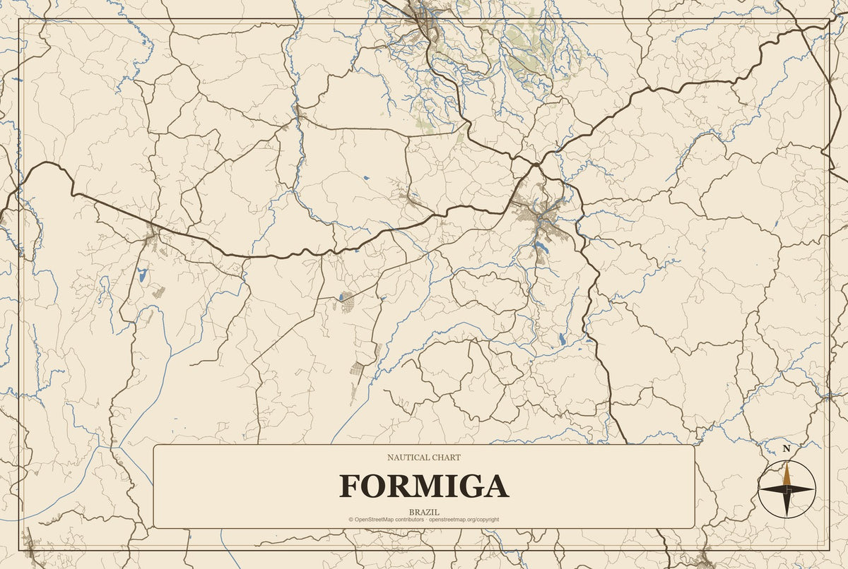 Formiga, Brazil City Map Aluminum Sign in Heritage Nautical style