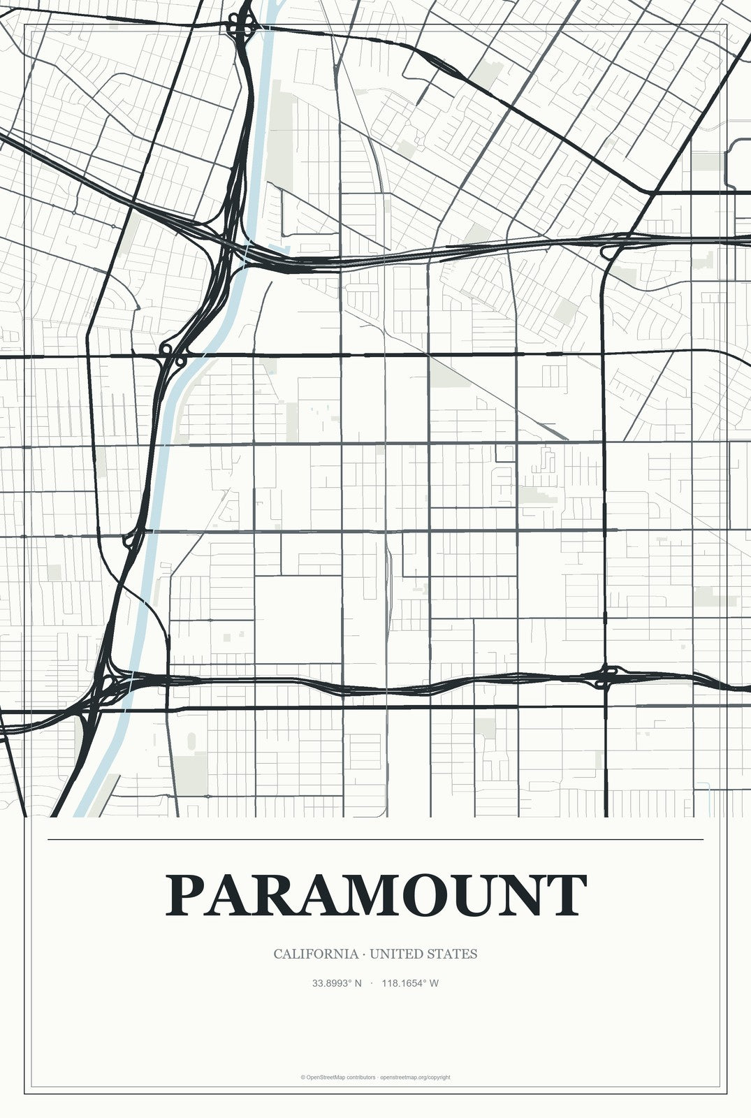 Paramount, California City Map Aluminum Sign in Gallery Air style
